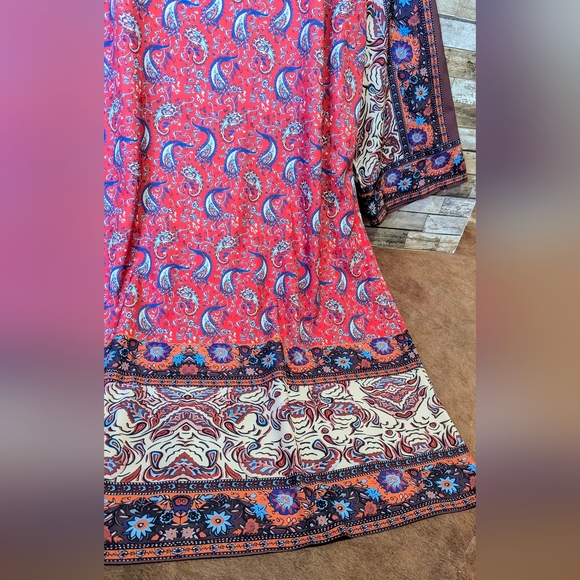 New Boho Mixed Print Paisley Kimono With Front Ties - Picture 14 of 15